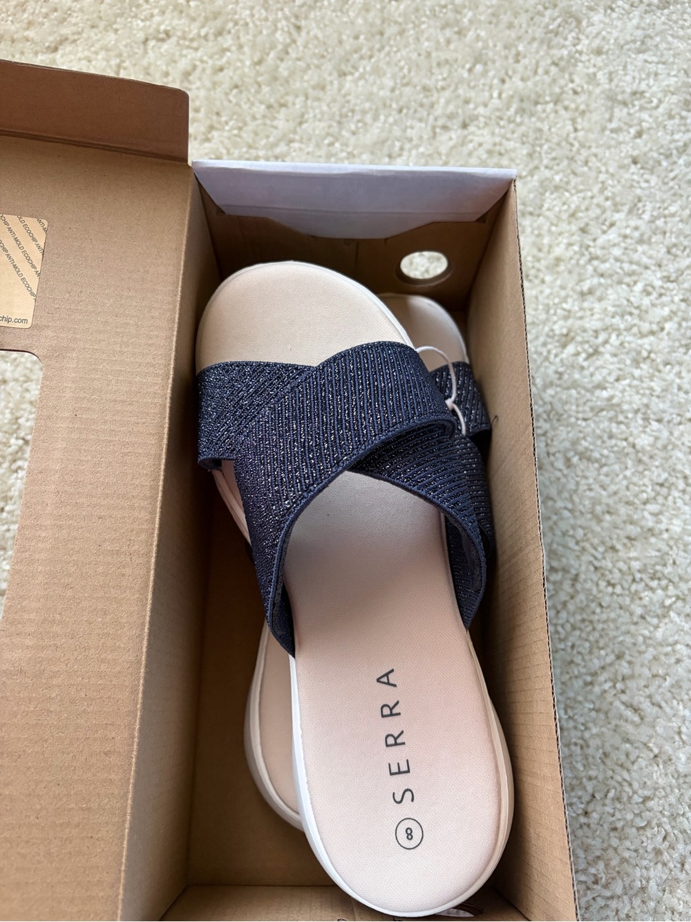 Serra Women's Navy Crossband Slide Sandals
